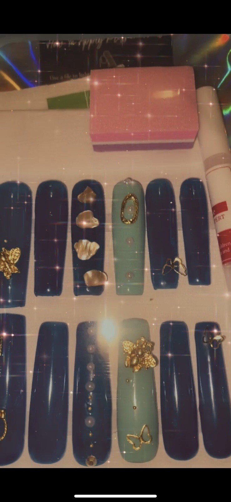 handmade 3XL Glow In The Dark gel press on nails With Stones And Charms