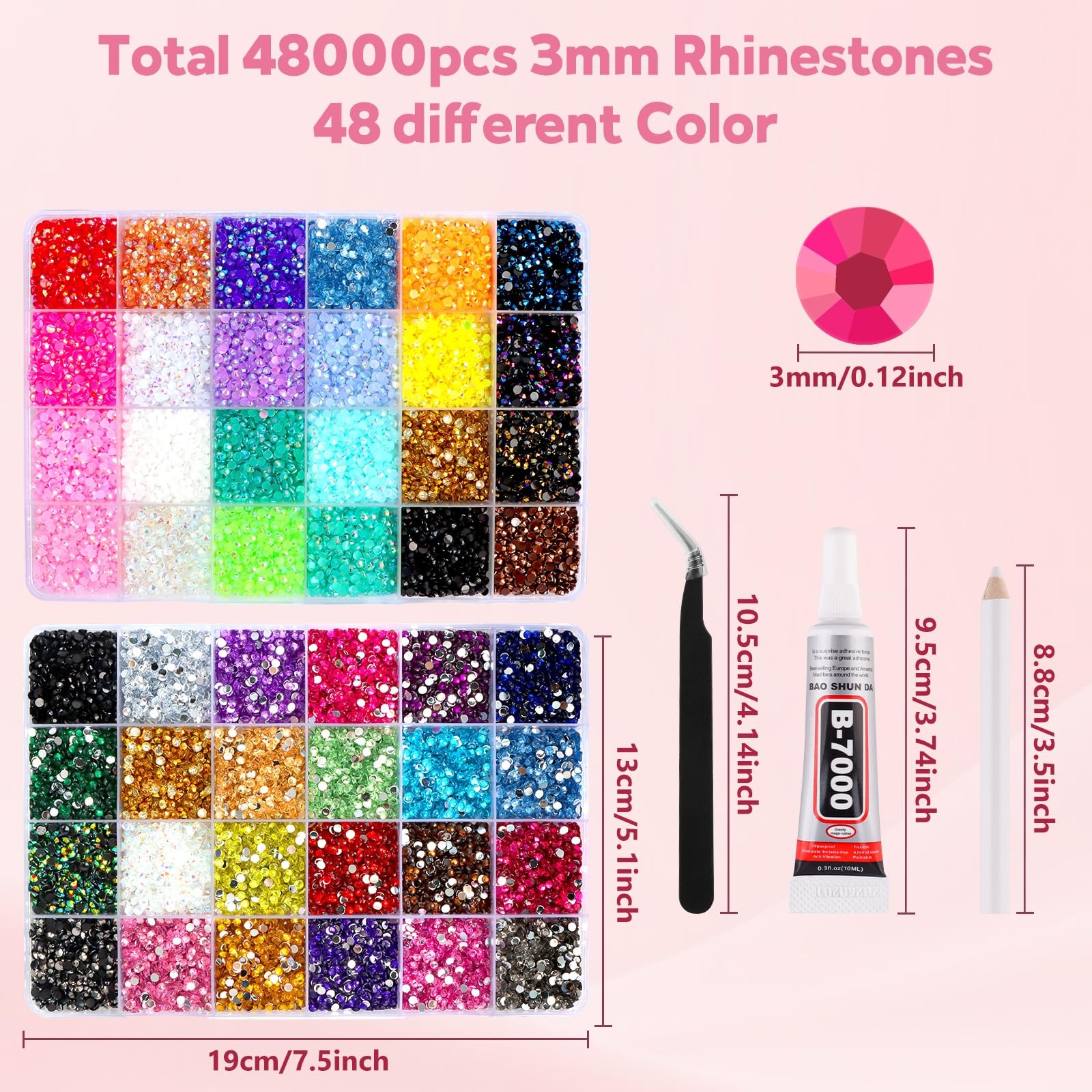 Bedazzler Kit with Rhinestones, 48000Pcs 3mm Resin Jelly Rhinestones for Beda…