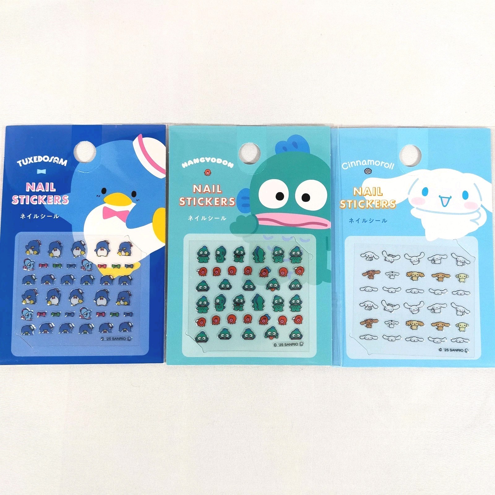 Sanrio Nail Stickers 3PCS Set Cinnamoroll Hangyodon Tuxedosam