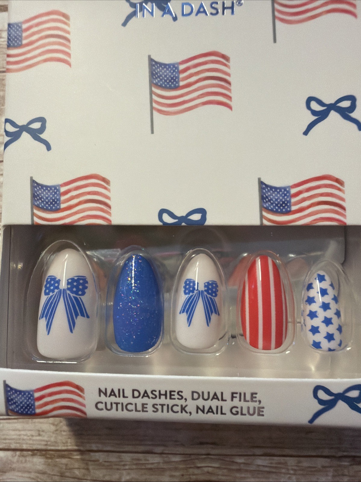 Red Aspen All American Girl Ash Patriotic 4th of July Press On Nails Almond MED