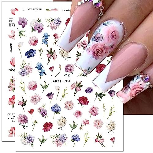 8 Sheets 3D Flower Nail Stickers – Spring & Summer Colorful Floral Nail Art