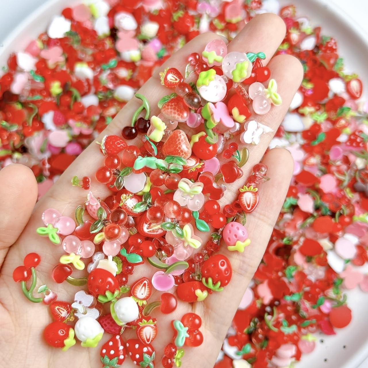 Tephrent 150pcs Strawberry Cherry Nail Charms