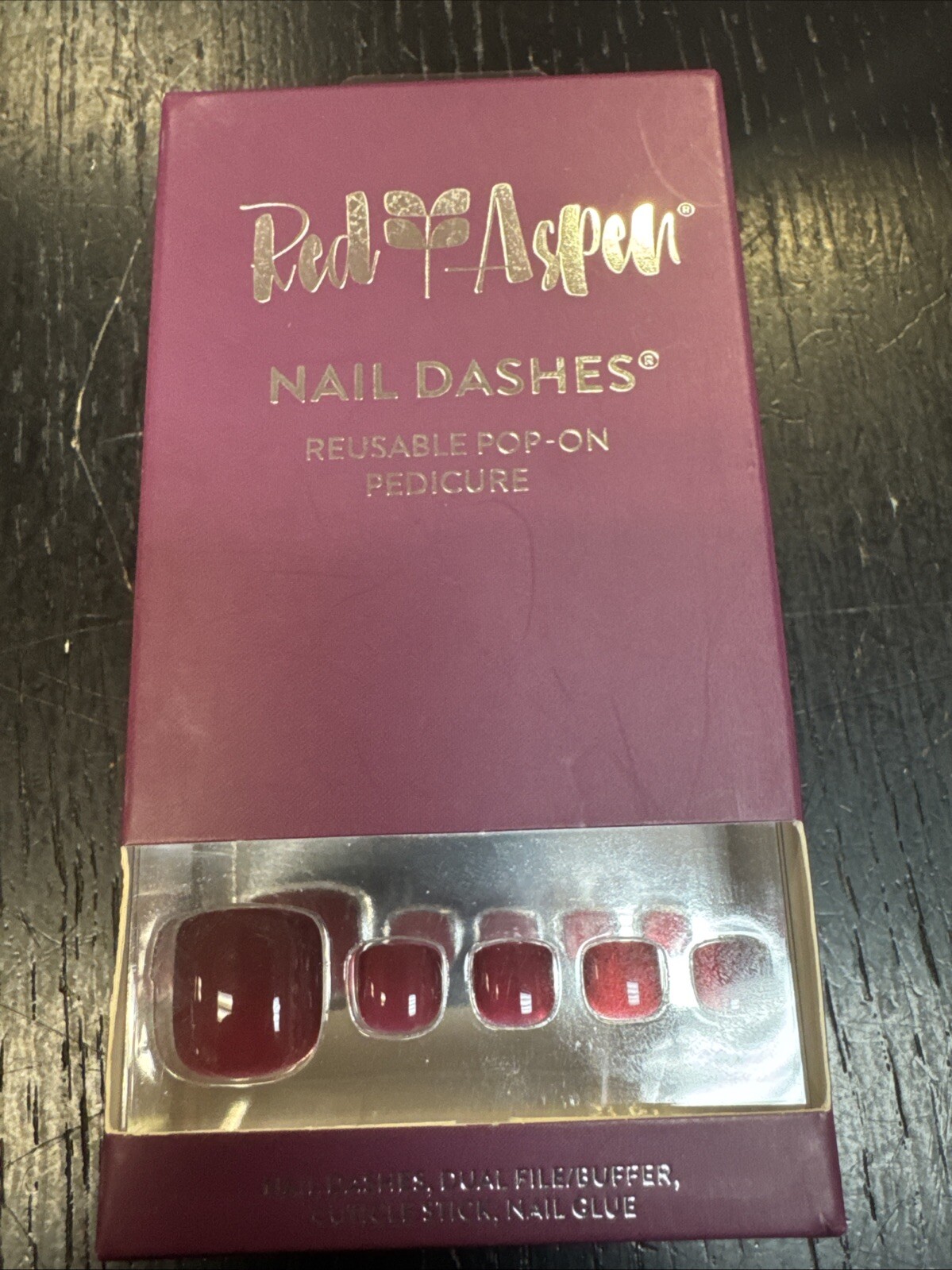 Press On Nails Purple Rae Short Square Shiny Deep Purple Dashes Red Aspen