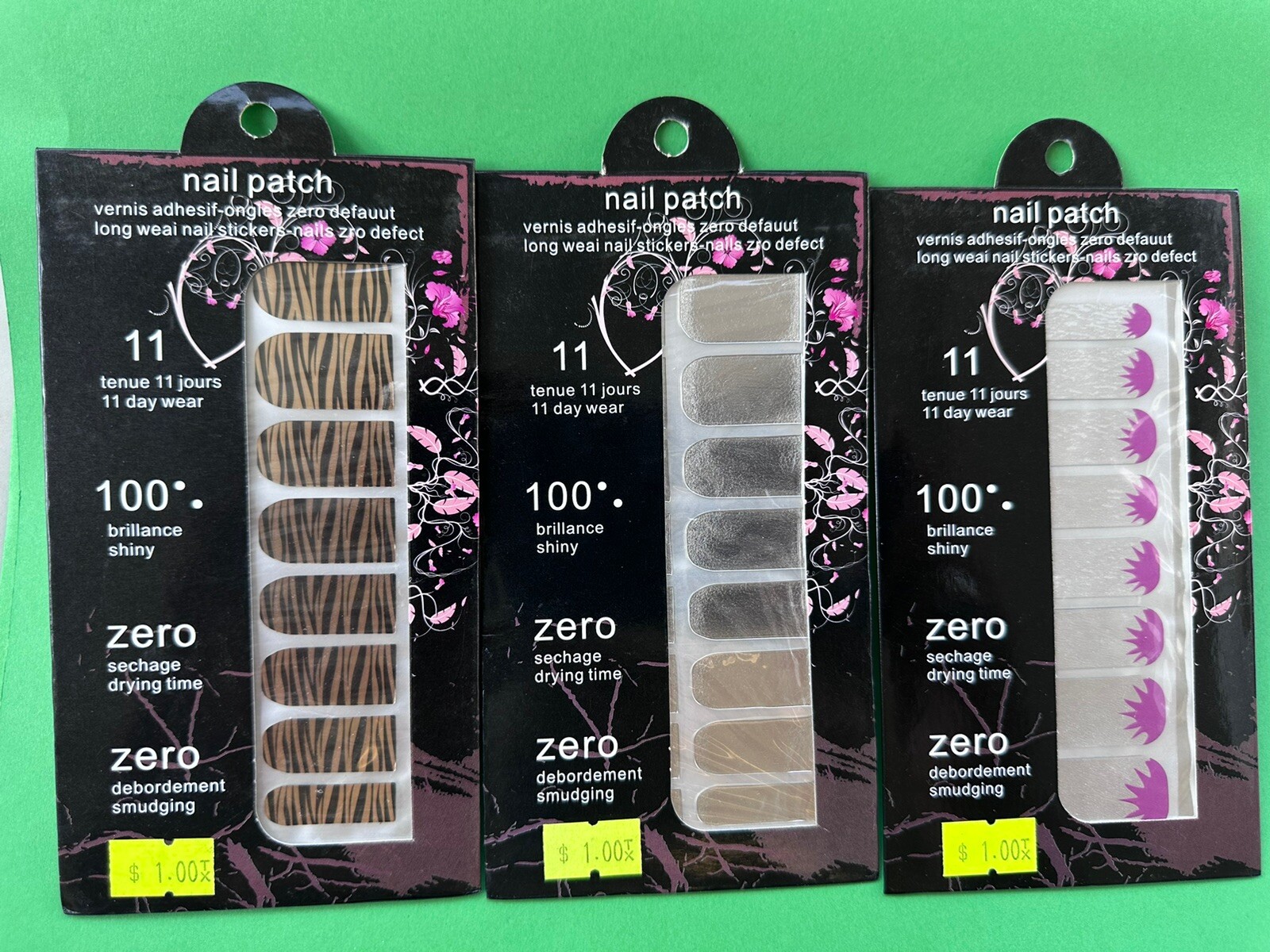 3 Multicolor 16 Patch In a Pack Nail Stickers Full Nail Wraps Strips Brand New.