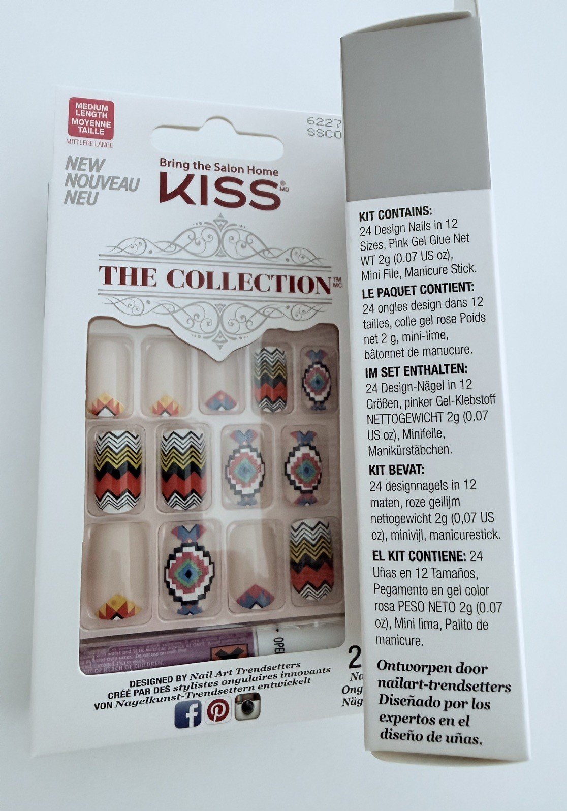 4 x Kiss The Collection Artificial Medium Nails Aztec Santa Fe Design Glue/File