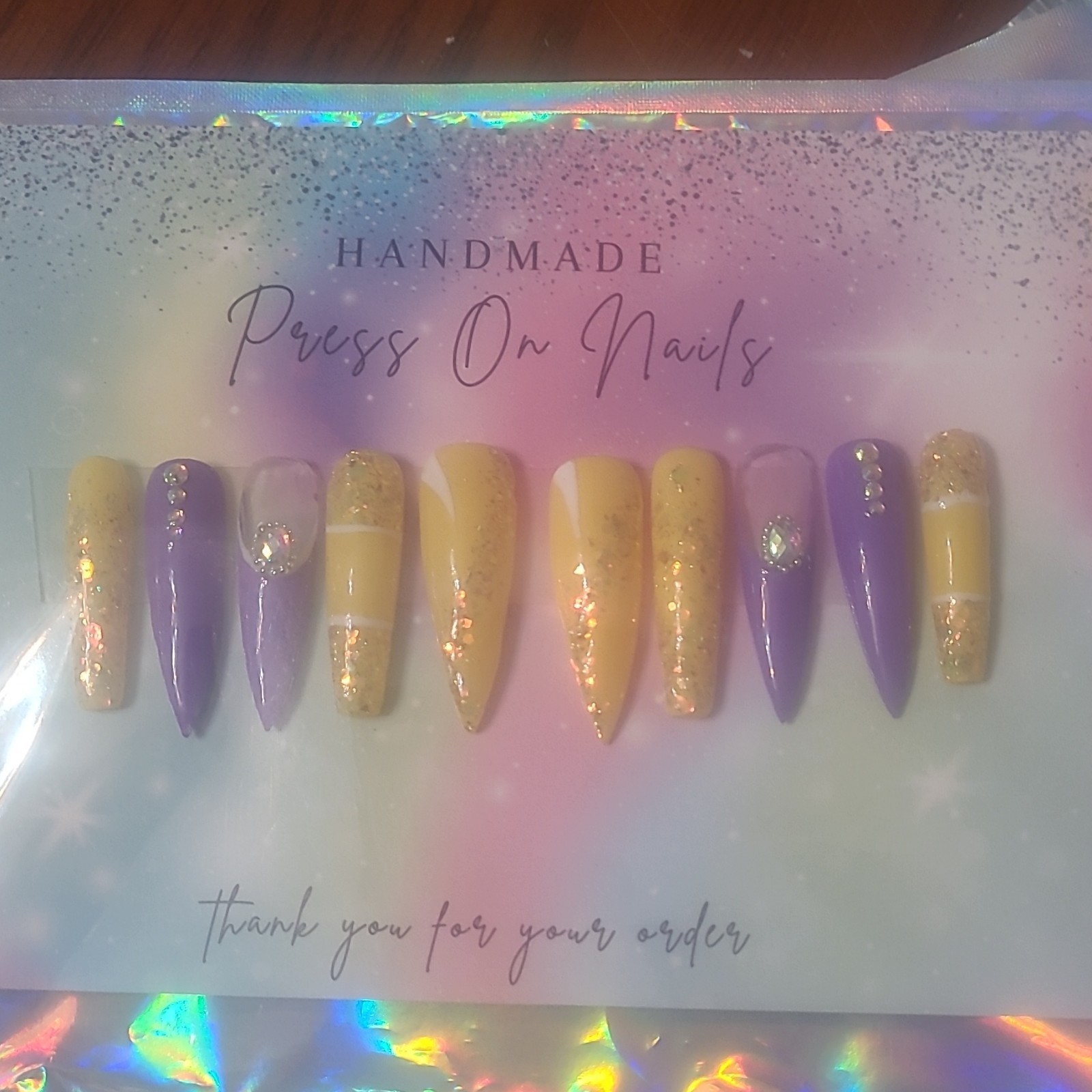 MILLYR Handmade Pre-Designed Acrylic Press-On Nails Long Coffin Glitter Flowers