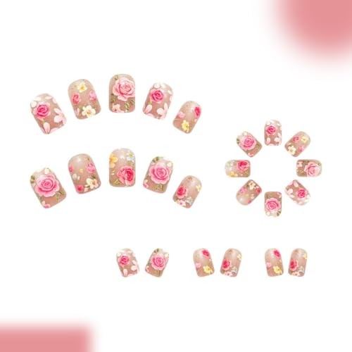 Color41 Rose Design Short Square Nails – Flower Design – Color41