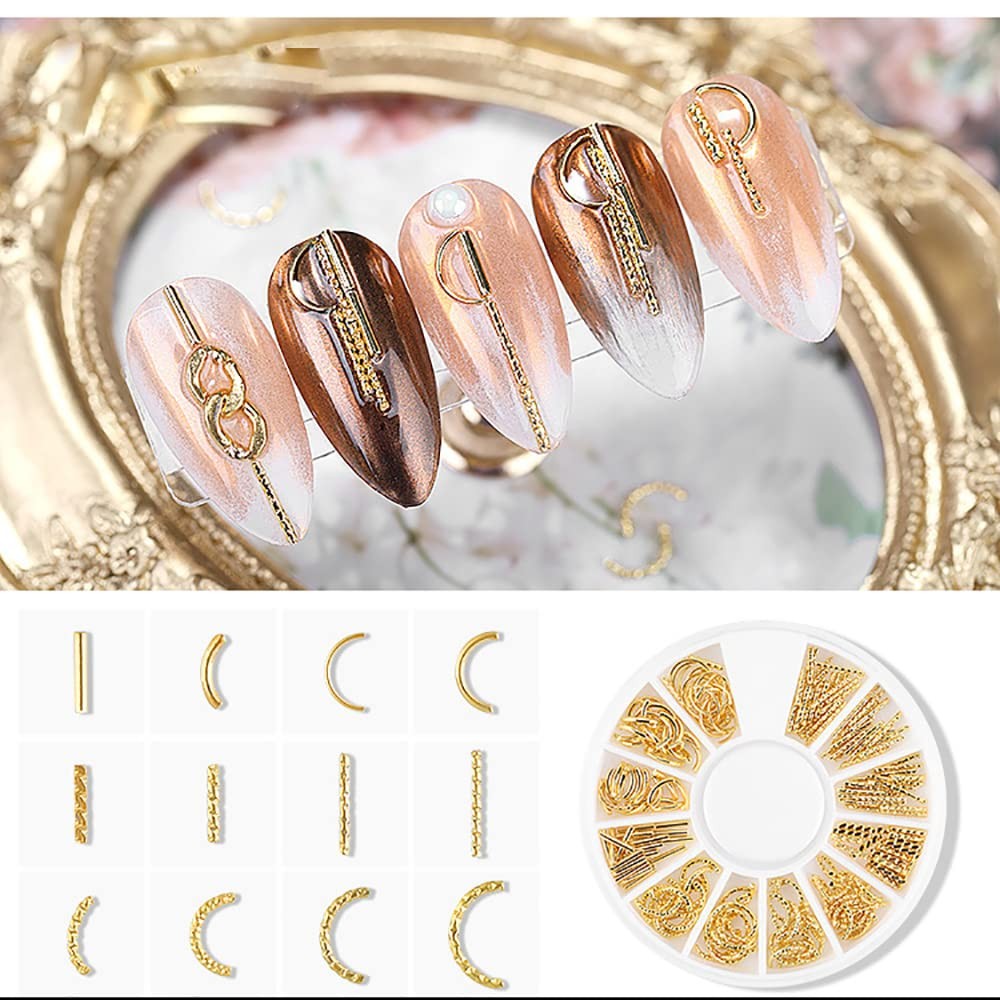 6 Boxes Gold Metal Nail Studs Heart Star Moon Sea Creatures Gold Nail Charms …
