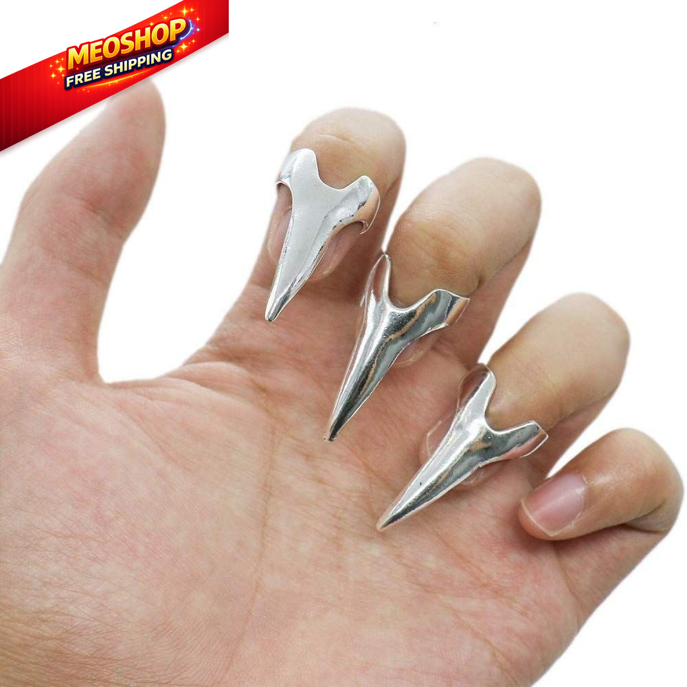 Lzz 10 Pieces of Vintage Silver Punk Rock Gothic Nails Finger Ring silver