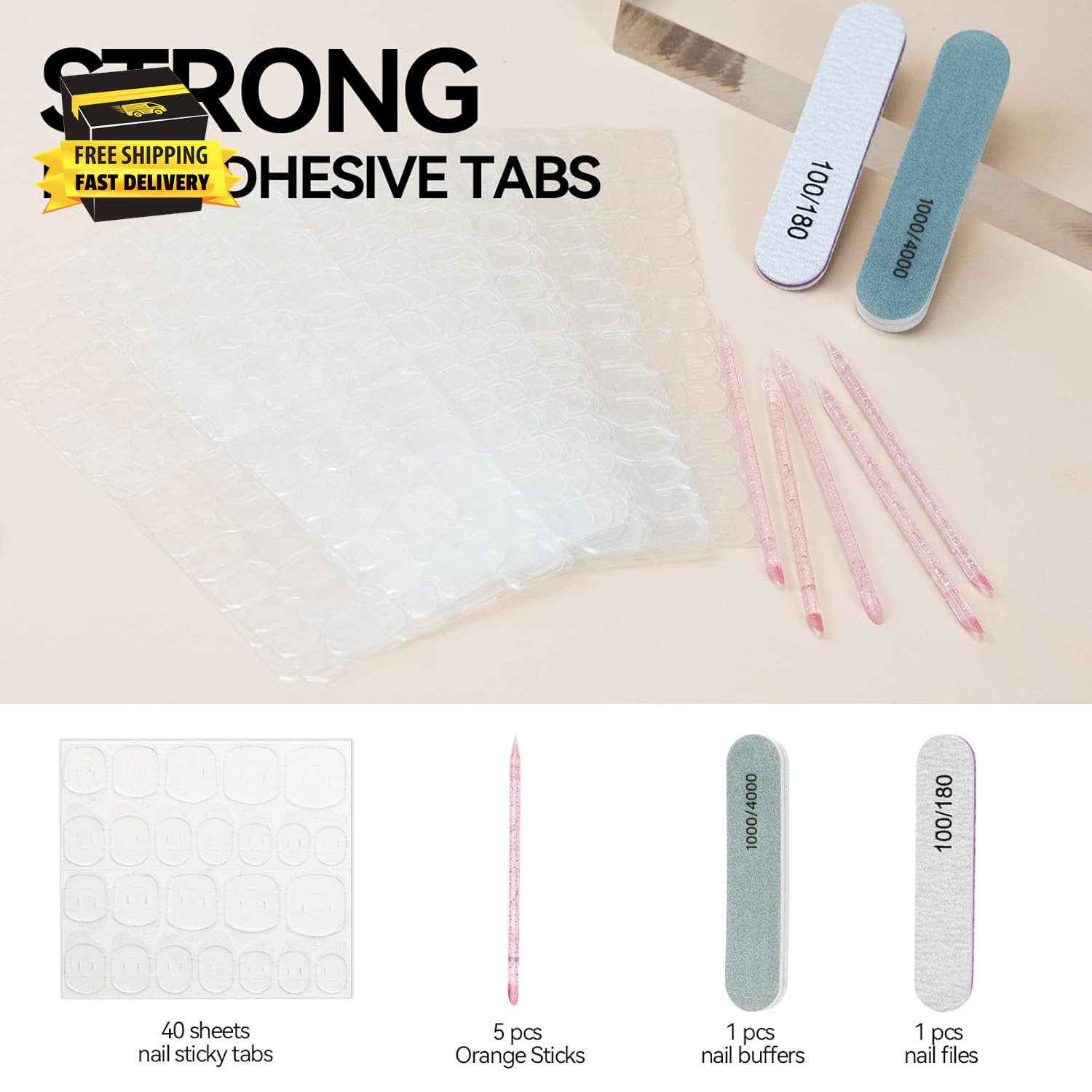 960 PCS Nail Adhesive Tabs for Press on 40 Sheets,12 Size Sticky Tabs for Fake N