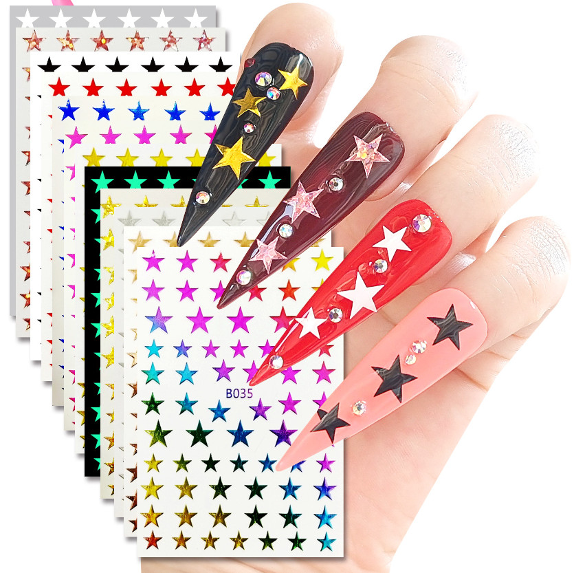 Stars Nail Art Stickers Decals 8 Sheets Nail Art Supplies 3D Self-Adhesive NH21