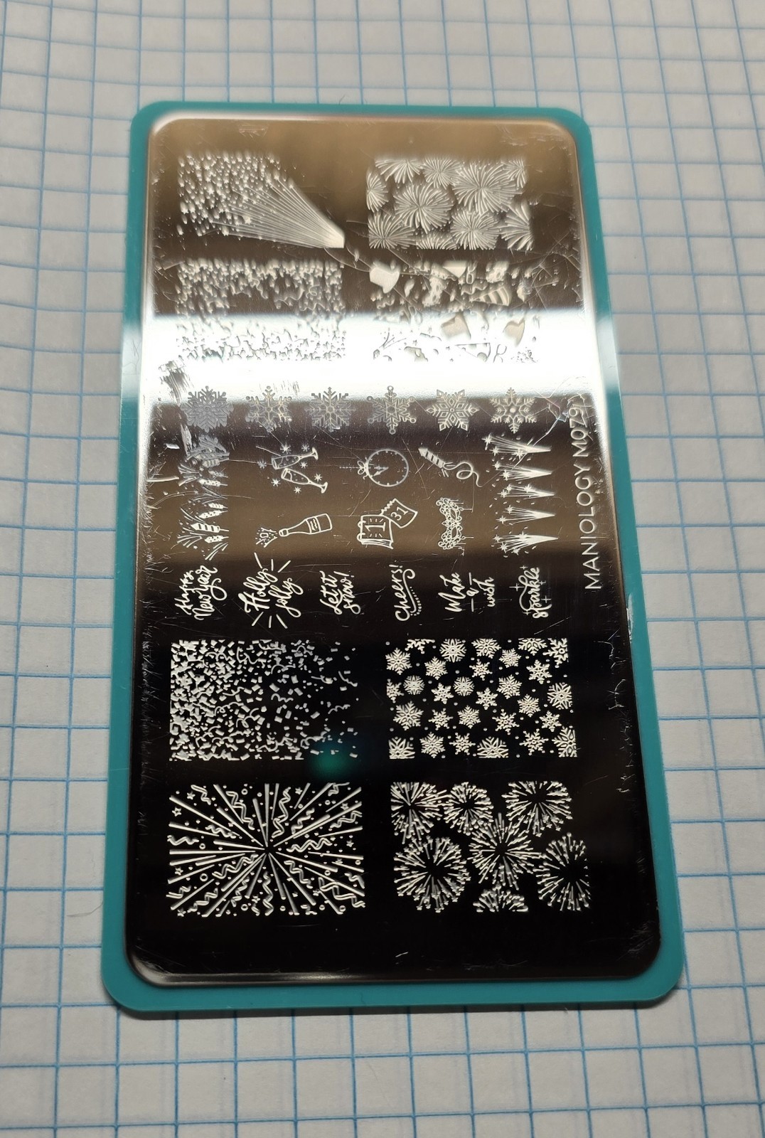M079 Maniology Nail Stamping Plate Happy New Year Birthday Celebration Fireworks