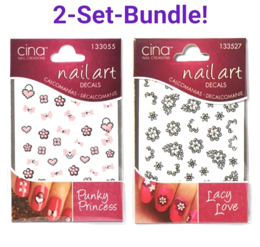 NWT CINA Nail Art Decals N°133055 Punky Princess & N°133527 Lacy Love!