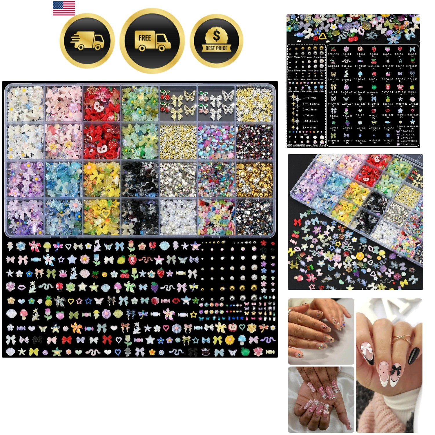 9000 Pcs 3D Nail Charms and Gems Bulk Y2k Cute Charms for Nails Design Kit 11…