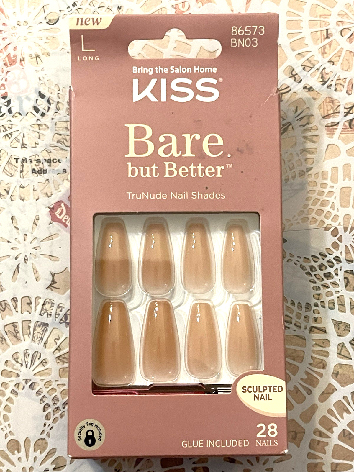 Kiss Bare but Better TRUE NUDE 86573 Sculpted Fake 28 Long Coffin Nails and Glue