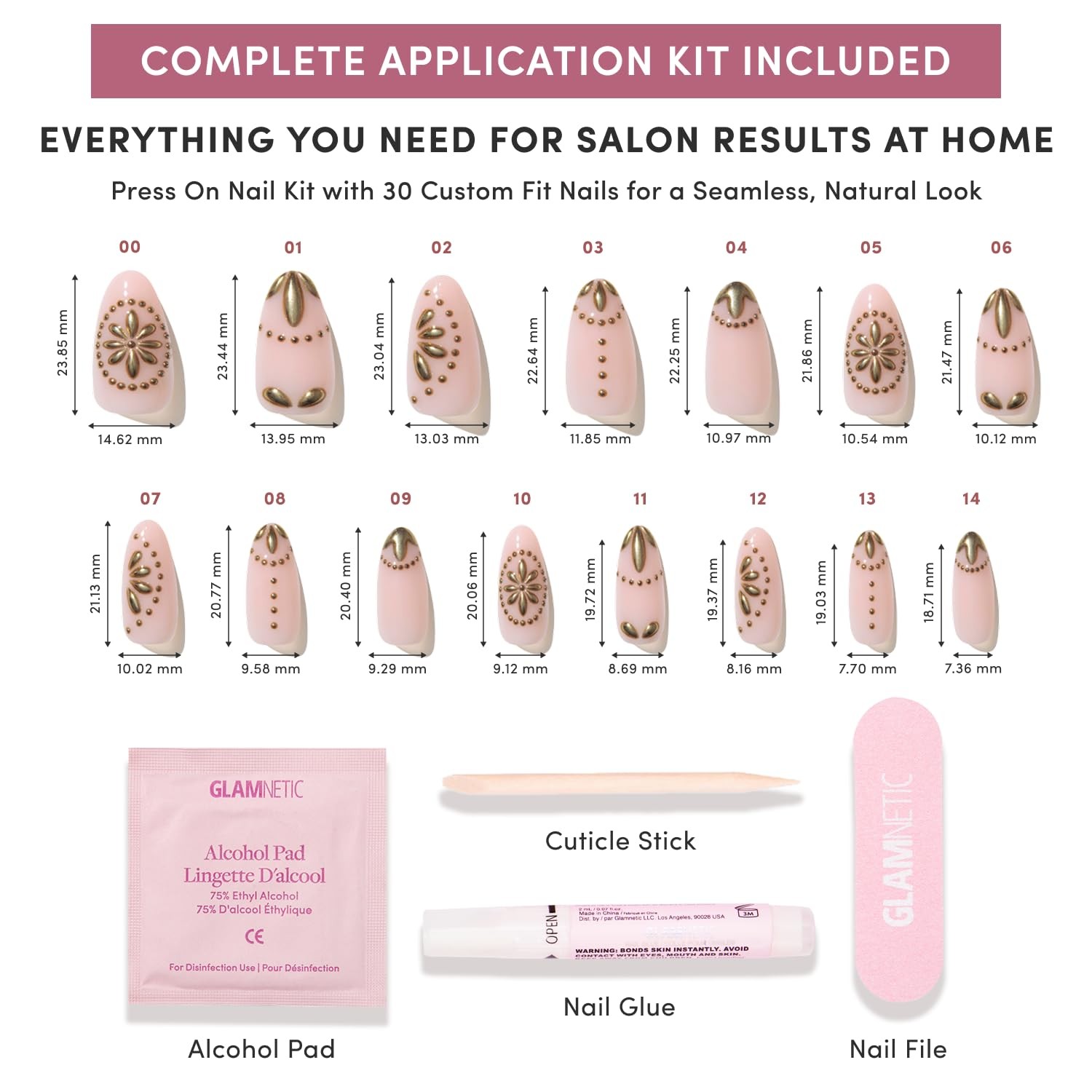 Glamnetic Press On Nails – Medium Oval, Glossy Fake Nails 30 Pc Full Kit