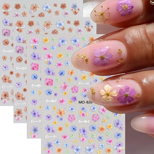 6 Sheet Flower Nail Art Stickers Vintage Flowers Nail Stickers 3D Self Style11