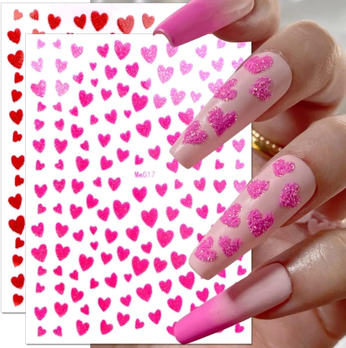 Heart Nail Art Stickers Decals 3D Shiny Glitter Love Hearts Self Design 20