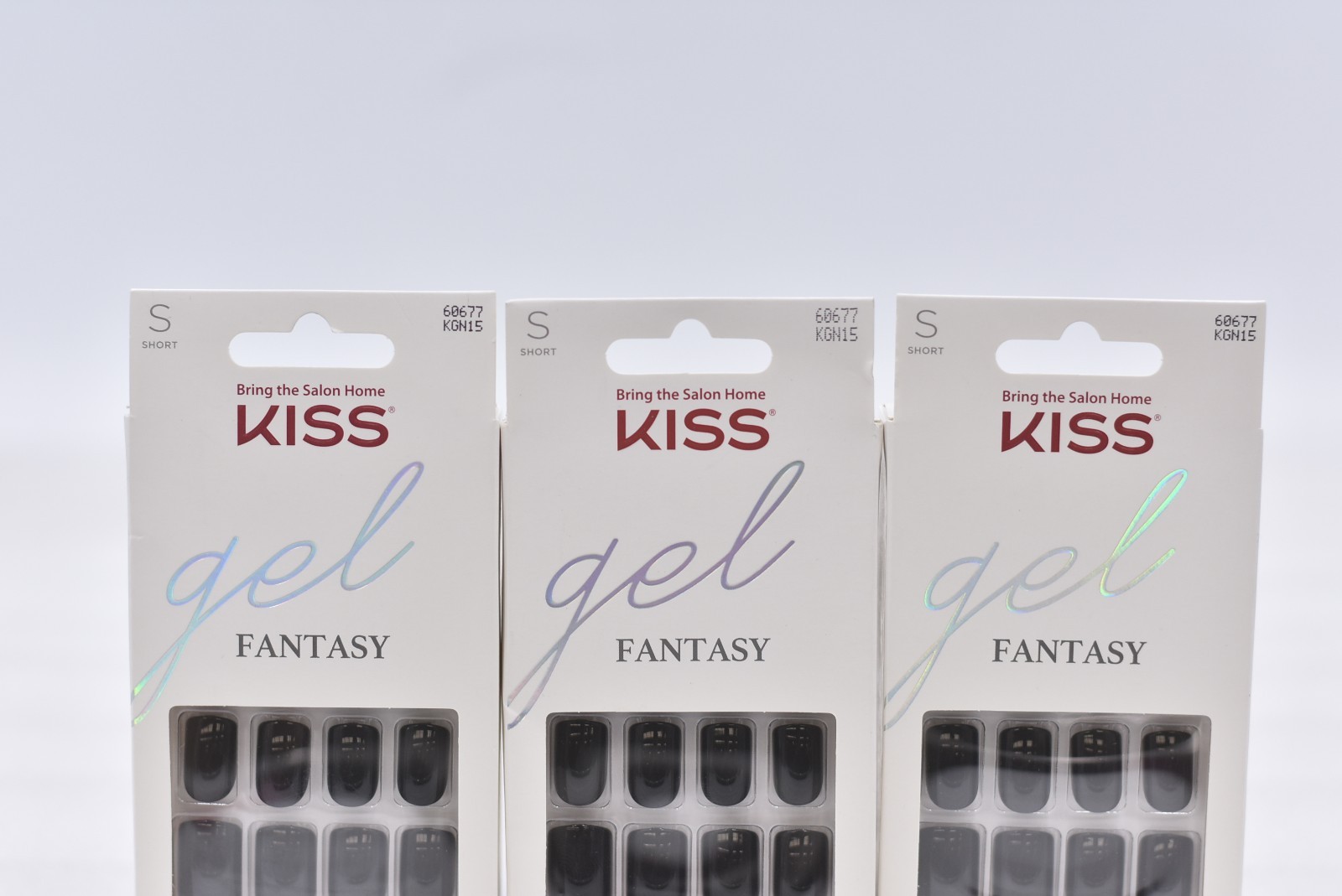 Lot of 3 Kiss Gel Fantasy KGN15 Short False Nails – 28 Nails
