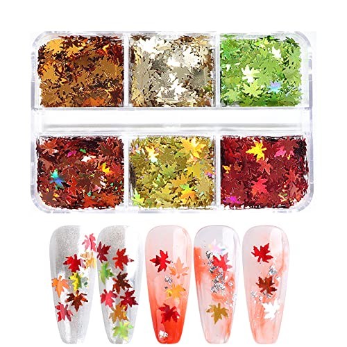 3D Fall Leaves Nail Art Glitter Sequins Laser Sparkly Maple Leaf Nail Glitter