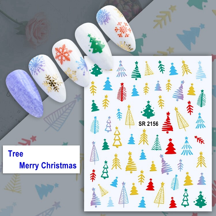 Christmas Snow Nail Sticker Merry Christmas Deer Tree Gift Coffee Nail Decals