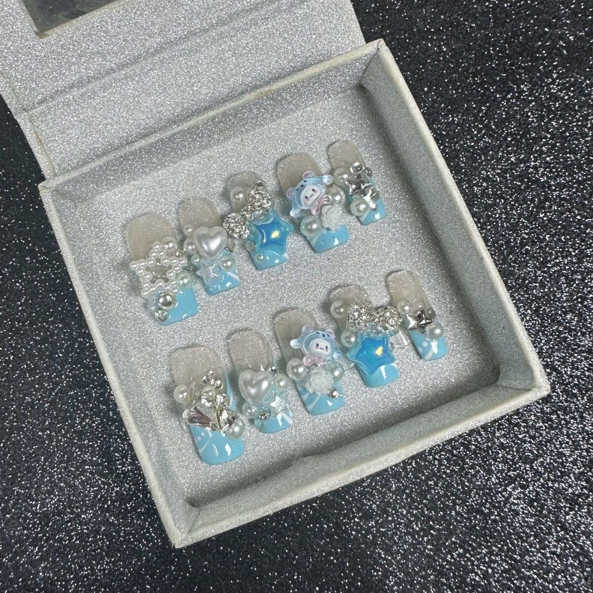 Cinnamoroll Blue Pearls Handmade Artisan Press On Nails