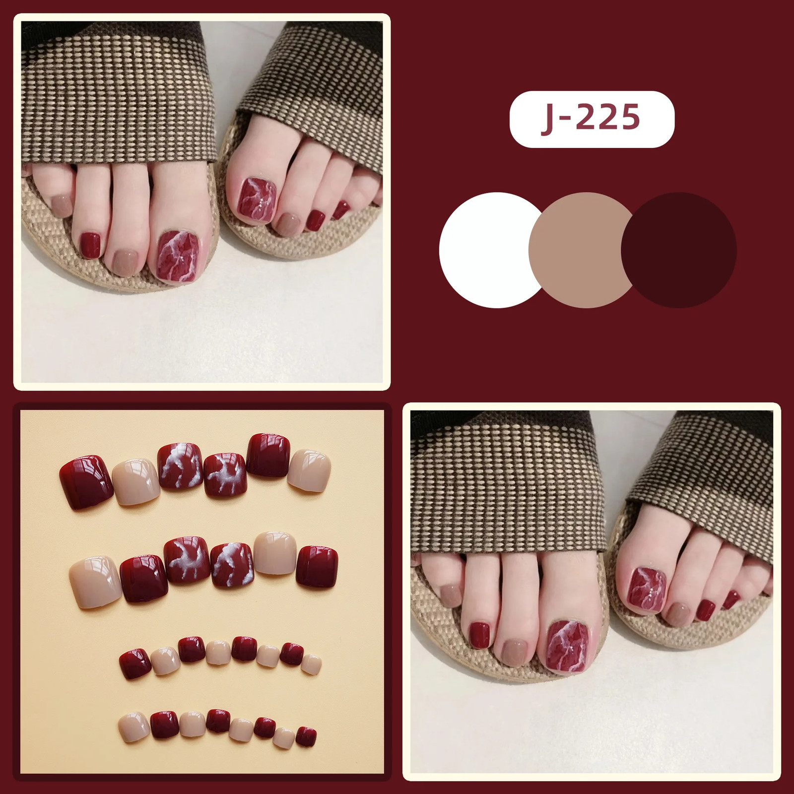 24pcs Glitter Fake Toenails Reusable Full Cover Acrylic Foot Nail Tips