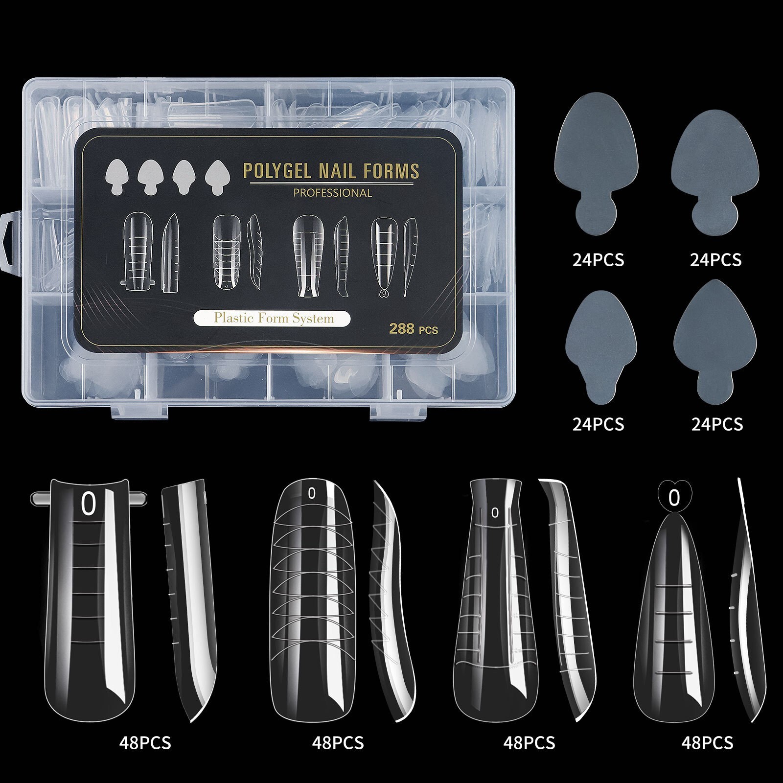 288Pcs/Box Poly Nail Gel Extension Mold Tips Nail Art Dual Quick Building Forms