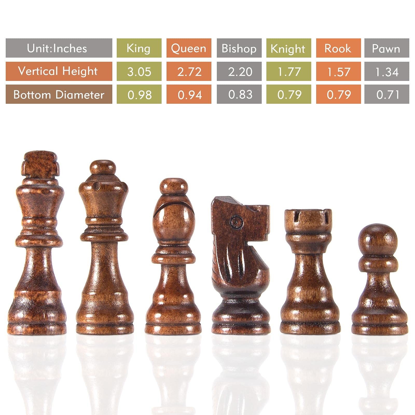 AMEROUS Wooden Chess Pieces Only, 32 Pieses / 3.05″ Medium, Bronze