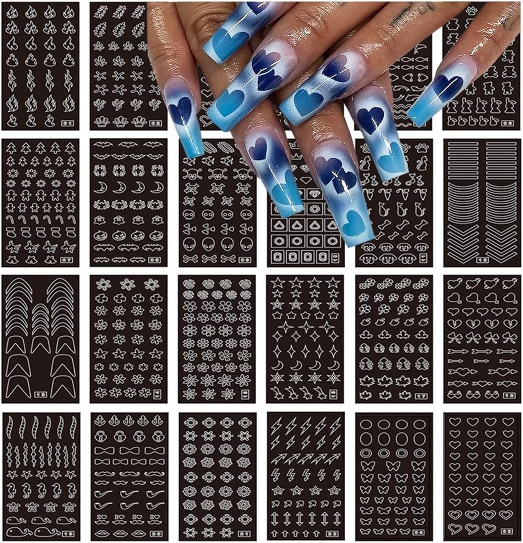 24 Sheets Nail Art Stencils Airbrush Templates Hollow Design French Manicure