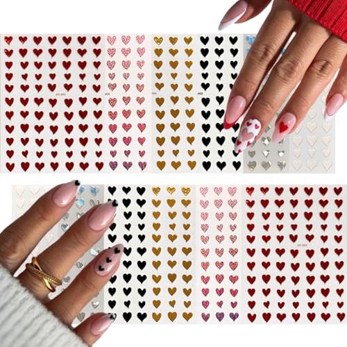12 Sheets Valentines Nail Art Stickers Colorful Heart Nail 3d Nail Sticker-1