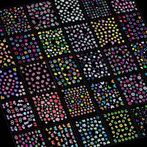 Nail Stickers for Girls, 30 Sheets Cute Kids Nail flower/star/heart/butterfly
