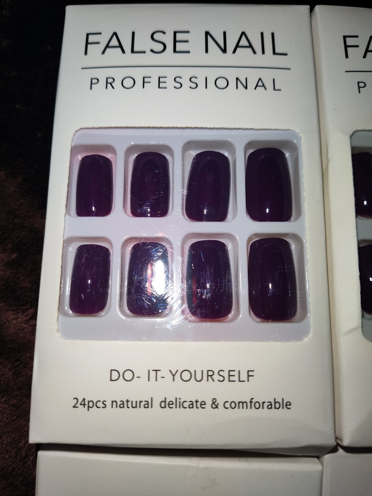 4 Packs 96 Pieces Nails Deep Purple Dark Red Medium Glossy Press On False Nails