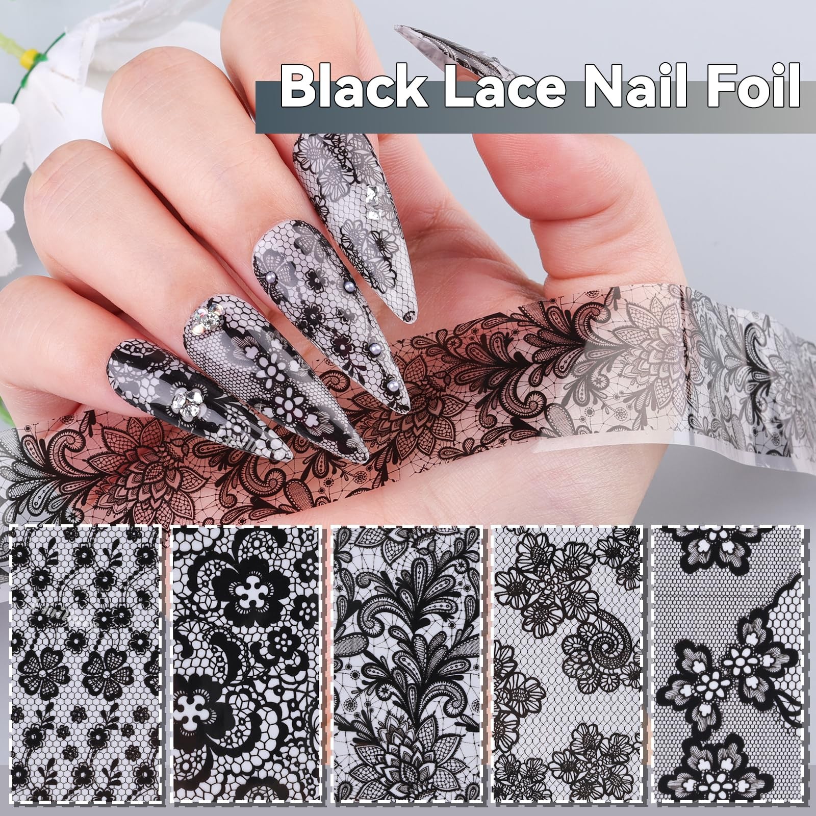 Umillars Black White Lace Nail Foils 2.5cm