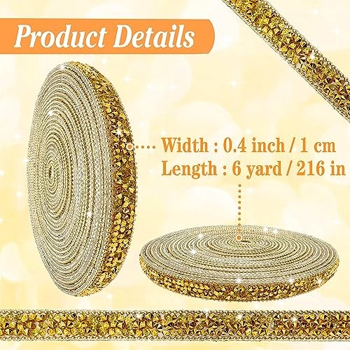 6 Yards Self Adhesive Gold Resin Rhinestone Ribbon Crystal Strips, Bling Gold 2