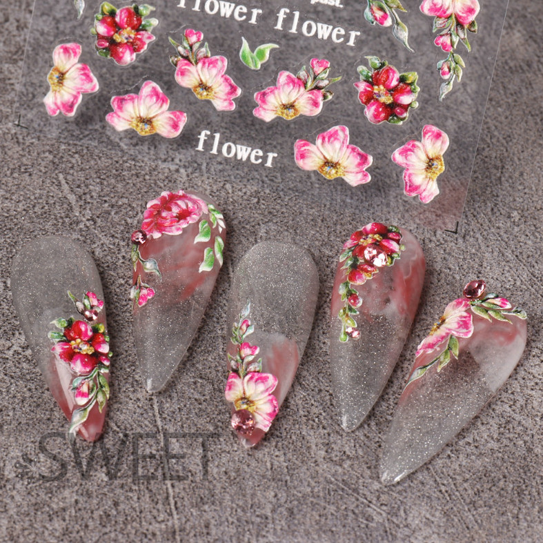 5D Engraved Flower Butterfly Nail Art Sticker Decal DIY Decoration Manicure NH24