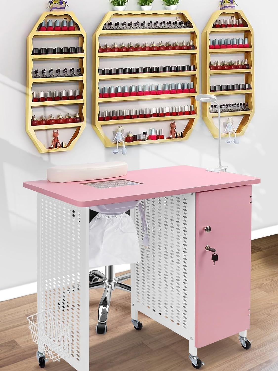 Manicure Nail Table, Mobile Nail Station with Nail Dust Collector, 4 Drawers, LE