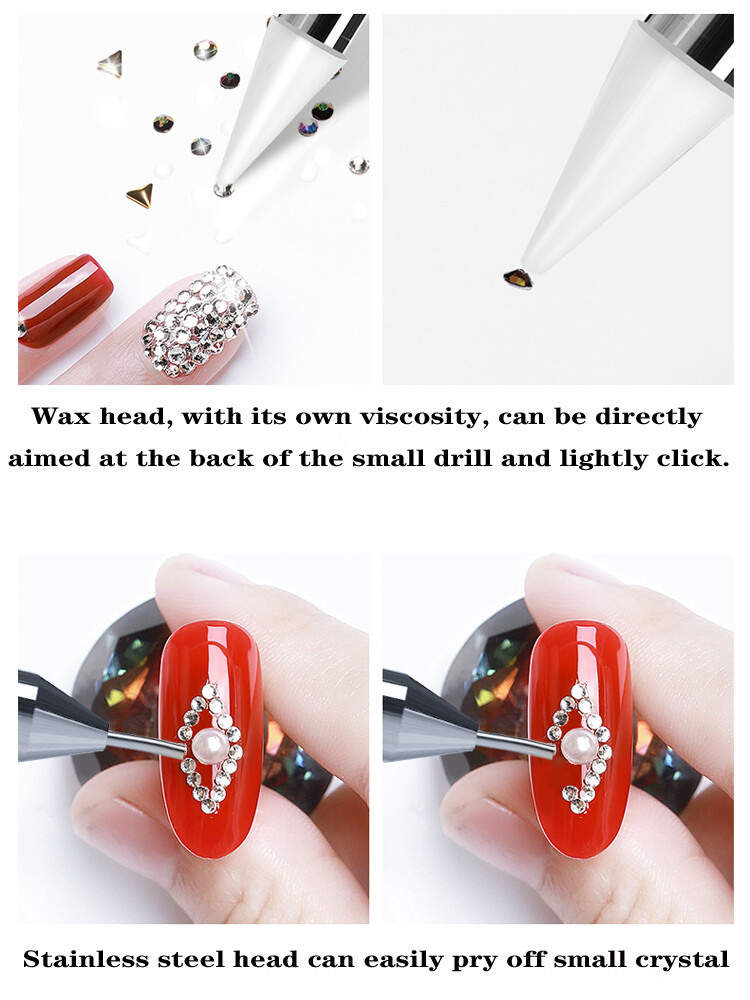 Dual-ended Dotting Pen Nail Art Rhinestone Picker Wax Pencil Crystal Bead Handle