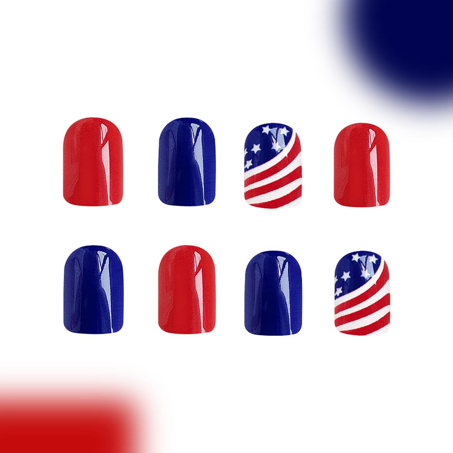 4th of July Press on Toenails Short Square Fake Toe Nails Glossy Independence
