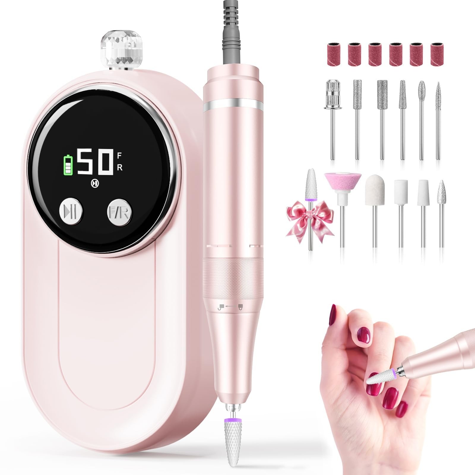 High Speed Nail Drill for Acrylic Removal, 50,000 RPM Pro E-File with LCD, Bi…