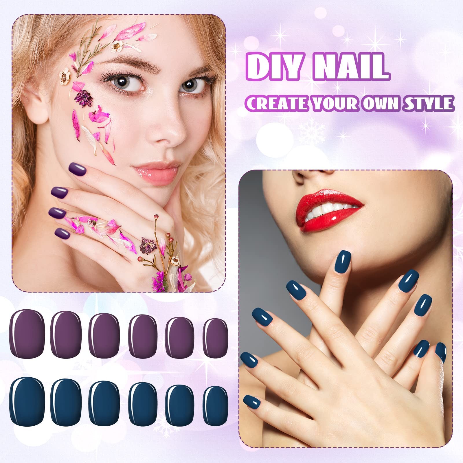 720 Pieces Short False Nails Medium Square Artificial Fake Nails Full Cover F…