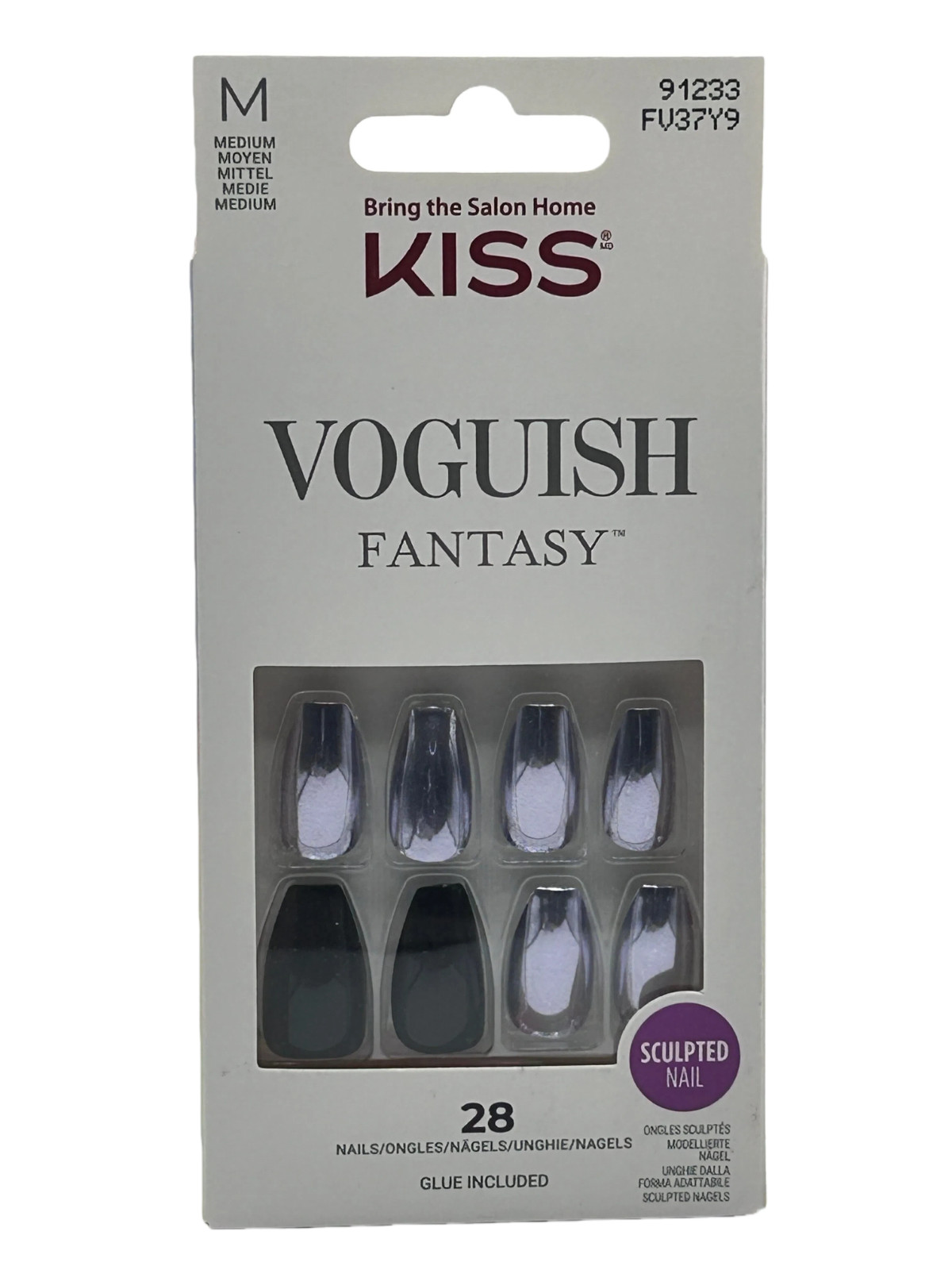 Kiss Medium Nails, Mirror Finish & Jet Black Sculpted Manicure Glue Included