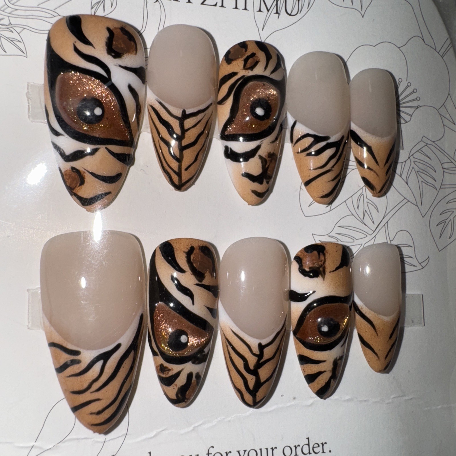 4 Packs Of 10pcs Almond Press On nails | 3D Unique Designs| Size M | Reusable (7