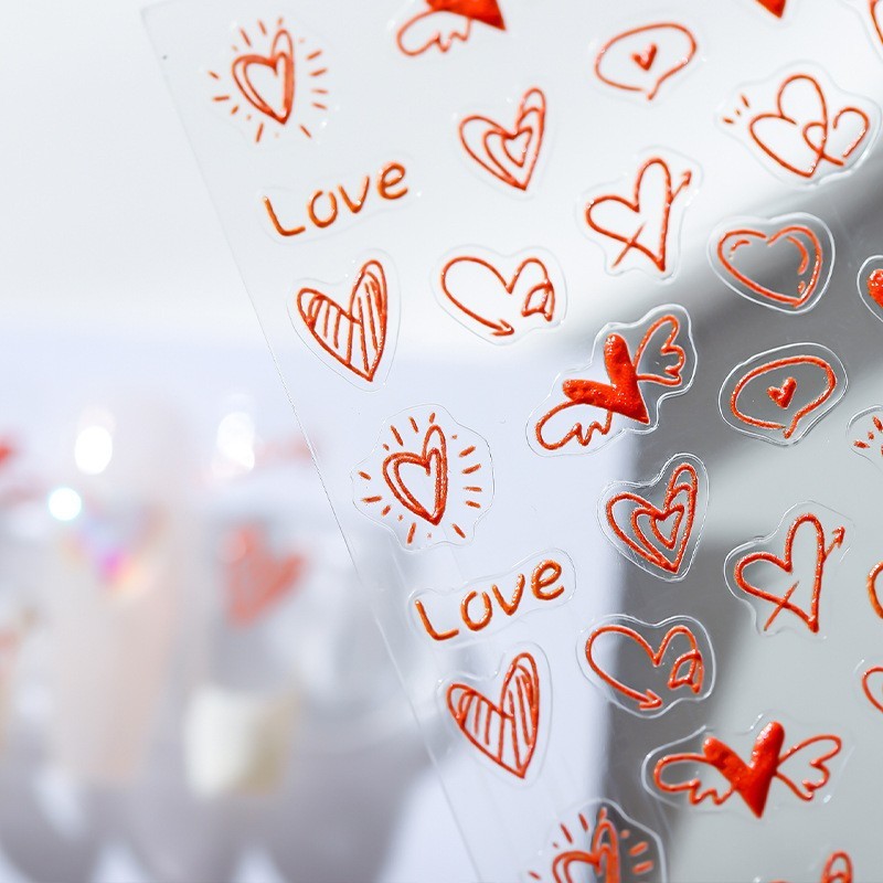 Hollow Red Heart Nail Stickers – Romantic Love & Care Nail Decals (43)