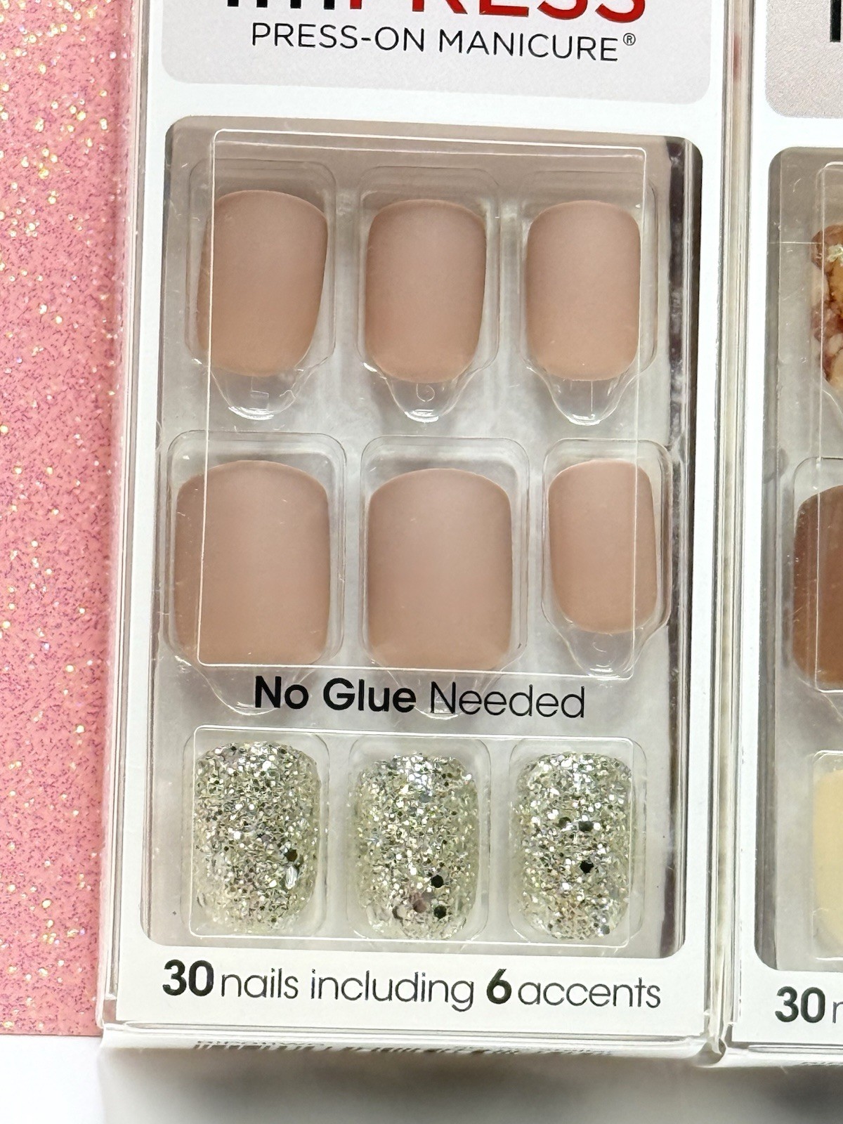 Kiss imPRESS No Glue Press-On Nails Manicure Short Squoval Nude Blush Lot Of 3