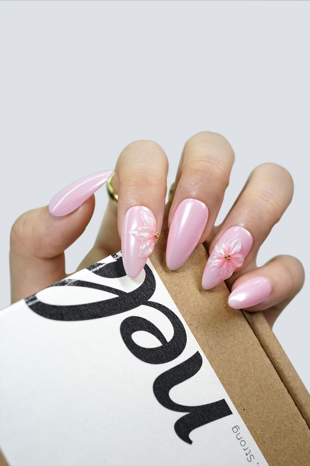 10PCS Handmade Press On Nails REUSABLE 3D Fake Nails Acrylic Slim Natural Pro…