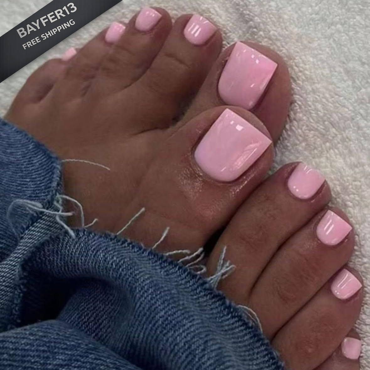 Curvlife Press on Toenails Short Design Acrylic Fake Toe Nails Short, pink