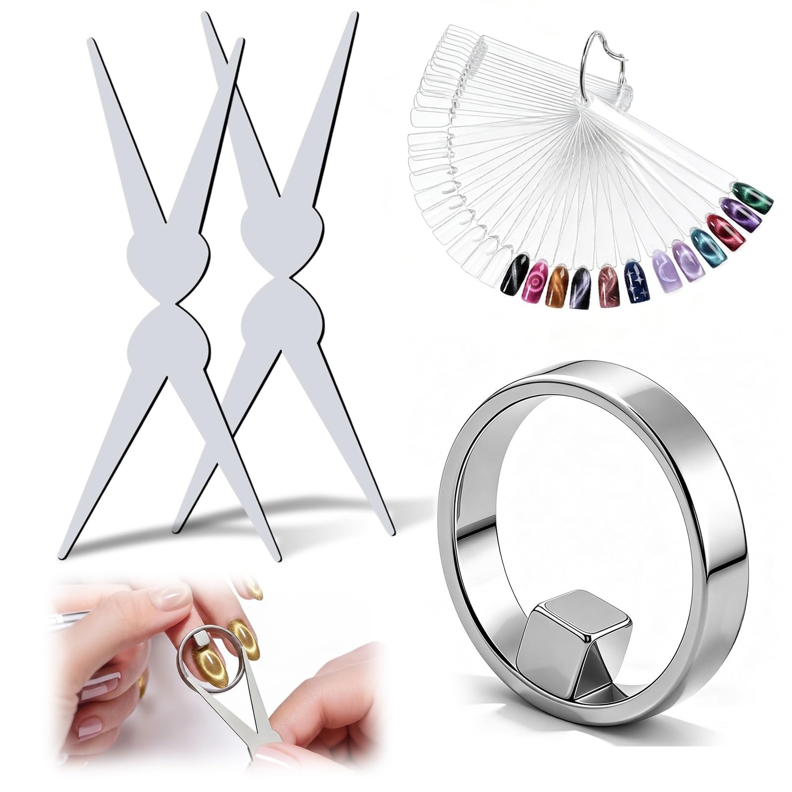 Cat Eye Magnet for Nails, 2-in-1 Strong Magnetic Nail Tool Set, Ring & Y-Shap…