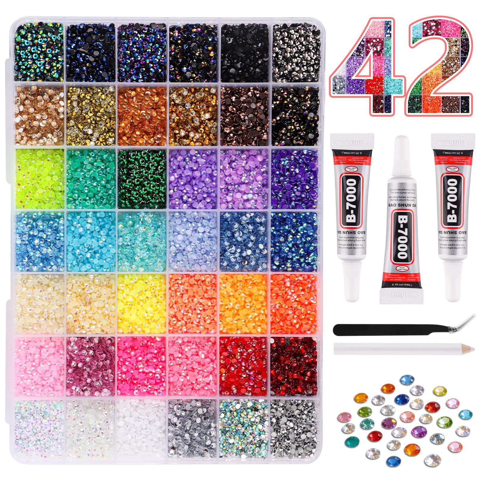 32000Pcs Jelly Rhinestones for Bedazzling and Diamond Art,42 Colors 3mm Resin…