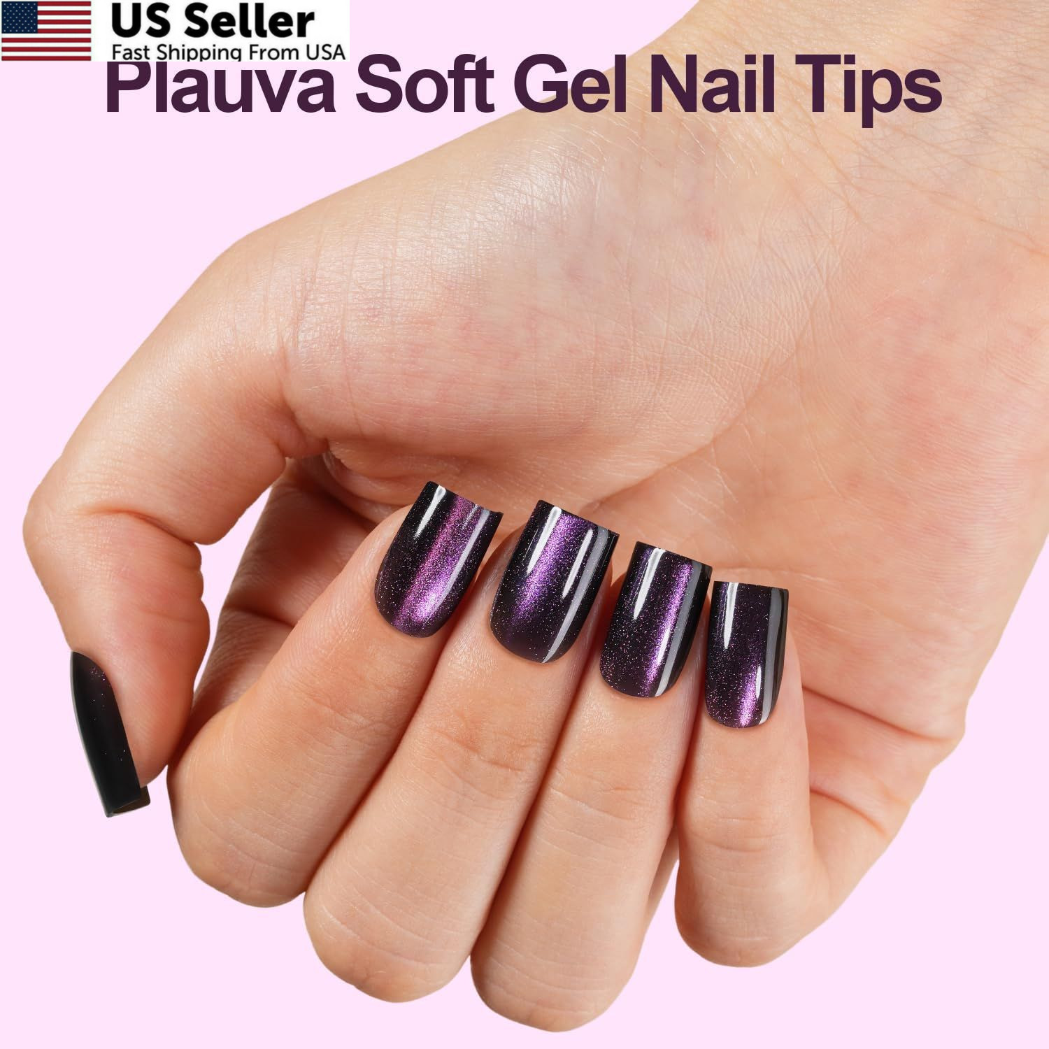Plauva 150Pcs Cat Eye Press on Nails, XS Short Square CatEye Fake Multicolor